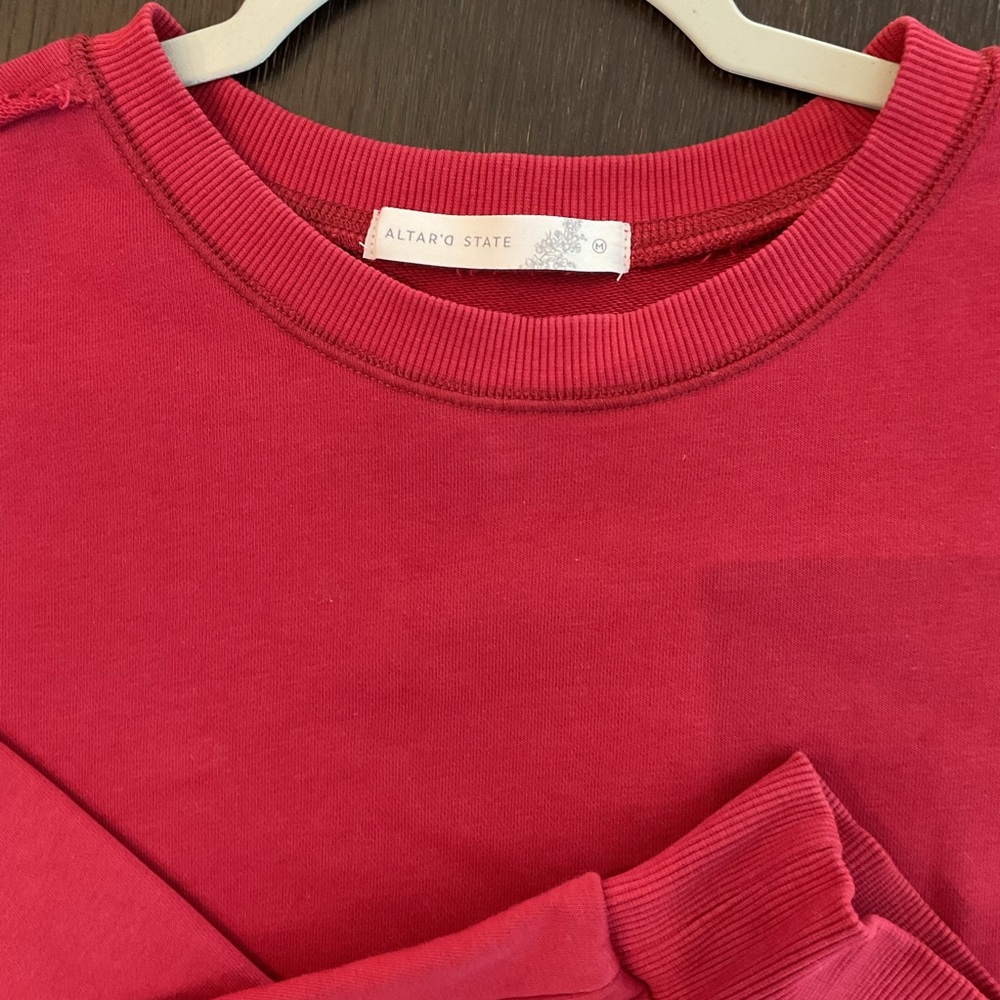 Altar'd State Ruffled Hem Pullover - Crimson - Picture 4 of 4